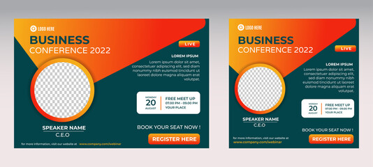Business Conference live webinar banner invitation and social media post template. Business webinar invitation design. Vector EPS	