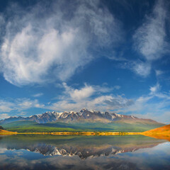 Naklejka premium Summer landscape, mountain lake, beautiful reflection