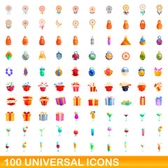 Fototapeta premium 100 universal icons set. Cartoon illustration of 100 universal icons vector set isolated on white background