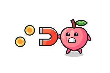 the character of peach hold a magnet to catch the gold coins