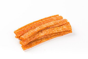 Chinese street snacks,Spicy gluten latiao on white background