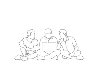 Teamwork line drawing, vector illustration design.