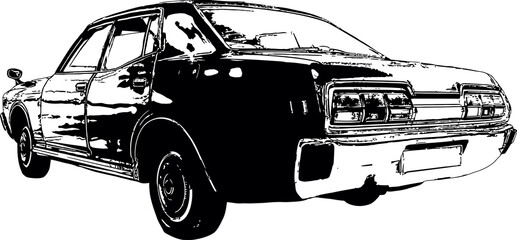 Vector image of  retro car at the 70s of the 20th century