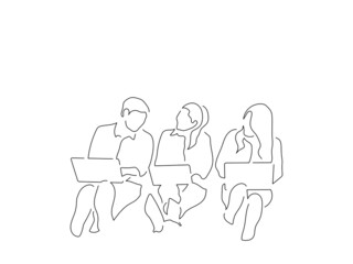 Teamwork line drawing, vector illustration design.