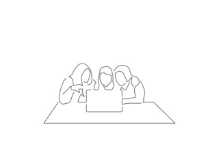 Teamwork line drawing, vector illustration design.