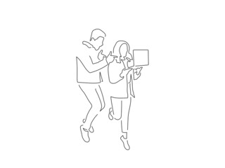 Teamwork line drawing, vector illustration design.