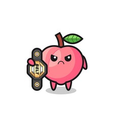 peach mascot character as a MMA fighter with the champion belt