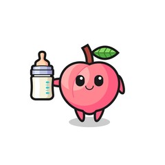 baby peach cartoon character with milk bottle