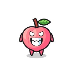 evil expression of the peach cute mascot character