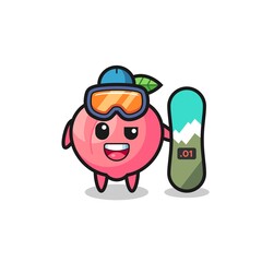 Illustration of peach character with snowboarding style
