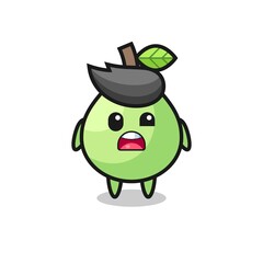 the shocked face of the cute guava mascot