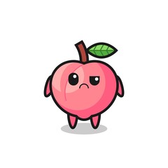 the mascot of the peach with sceptical face