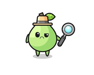 the mascot of cute guava as a detective