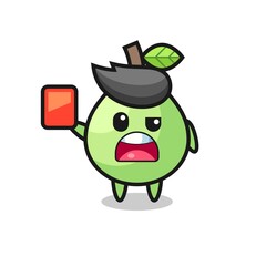 guava cute mascot as referee giving a red card