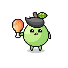 Obraz premium guava cute mascot is eating a fried chicken