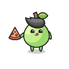 cute guava cartoon eating pizza