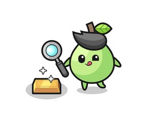 guava character is checking the authenticity of the gold bullion