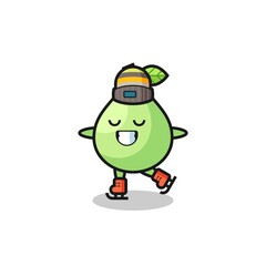 guava cartoon as an ice skating player doing perform