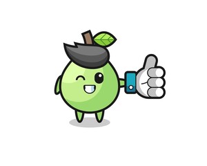 cute guava with social media thumbs up symbol