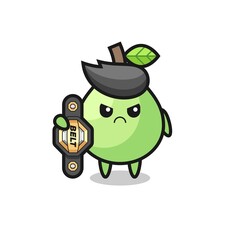guava mascot character as a MMA fighter with the champion belt