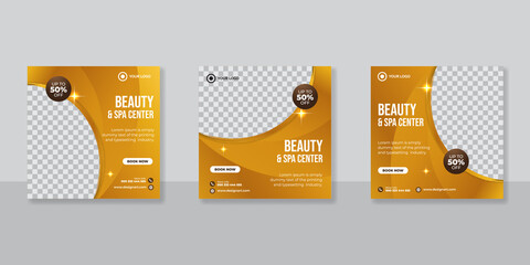 Set of Editable spa and beauty square banner template design. Spa, beauty, and massage social media post.