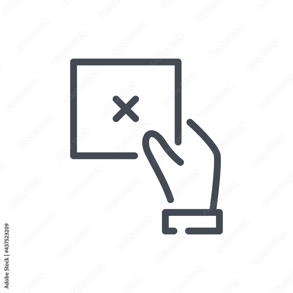 Aufkleber cancel card notification line icon. hand with negative card vector outline sign.