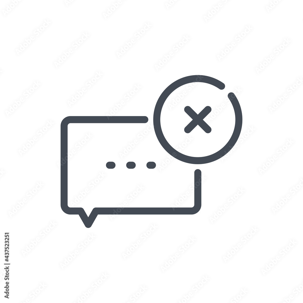 Poster cancel chat box and delete message line icon. remove and remove comment vector outline sign.