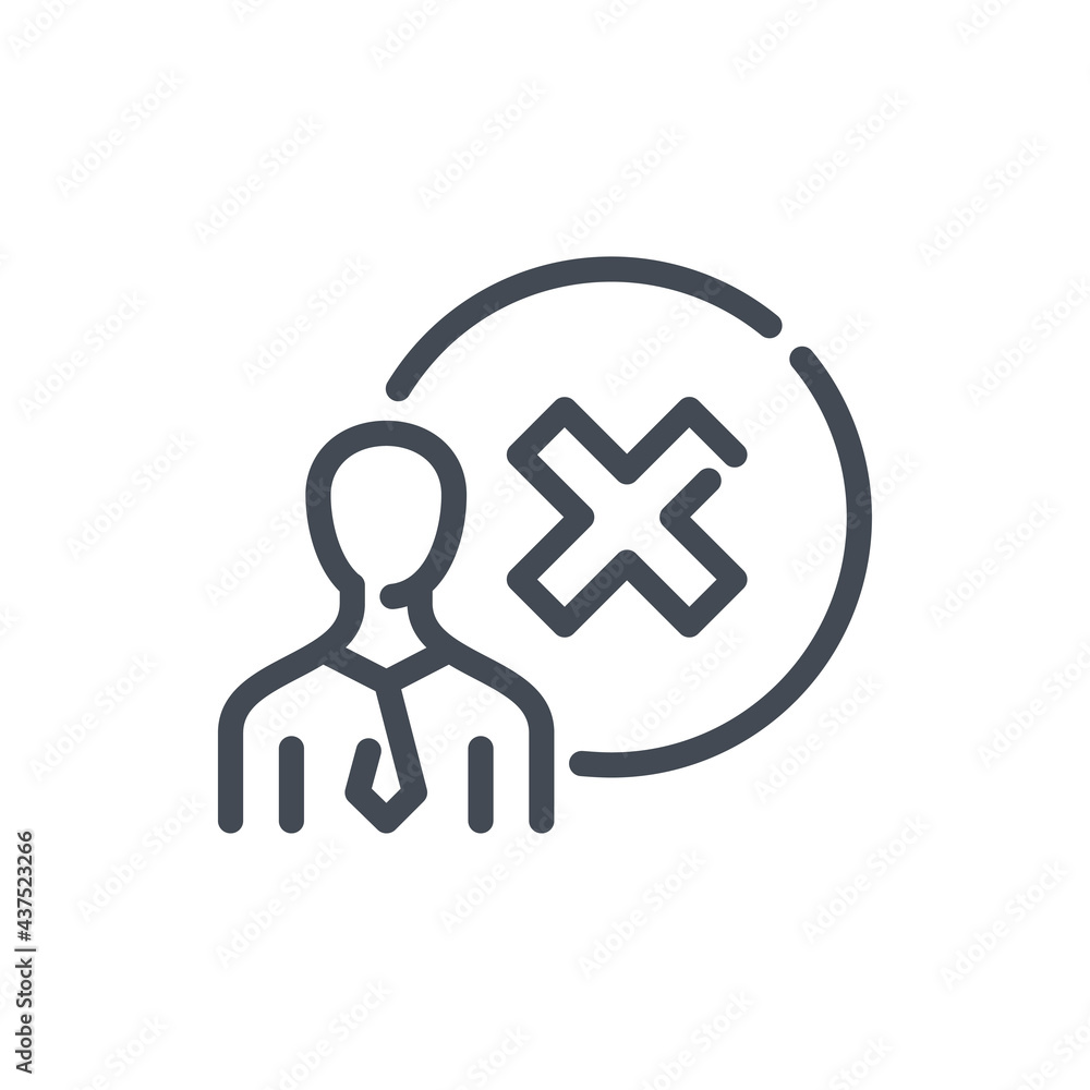 Poster business person with cancel cross in circle line icon. cancellation and rejection of person vector o