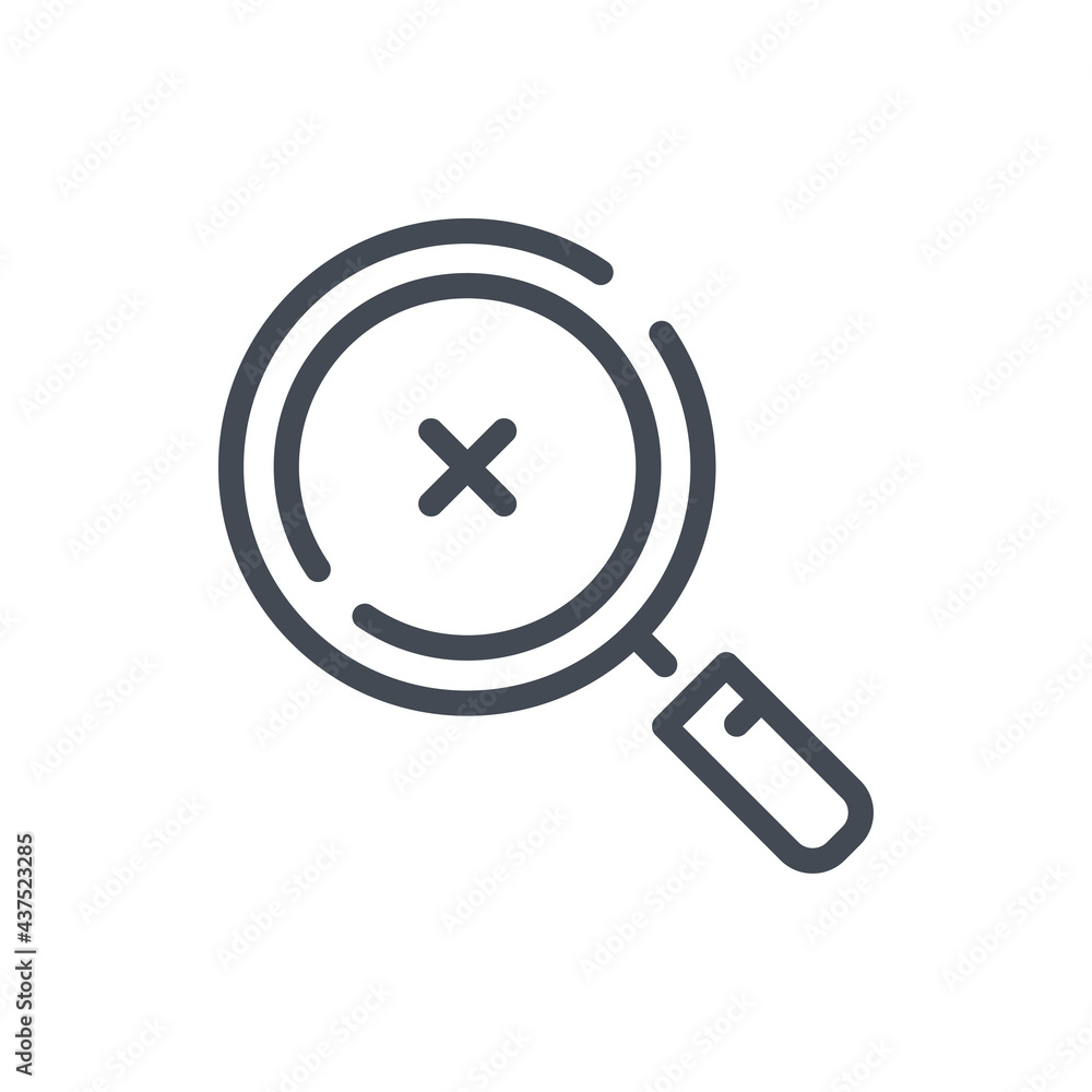 Poster cancel search line icon. magnifier with x cross vector outline sign.