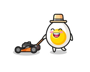 illustration of the boiled egg character using lawn mower