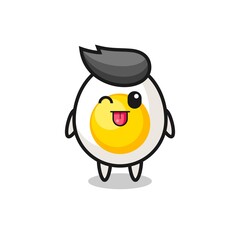 cute boiled egg character in sweet expression while sticking out her tongue