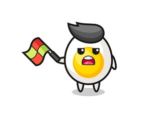 boiled egg cartoon as the line judge hold the flag up at a 45 degree angle