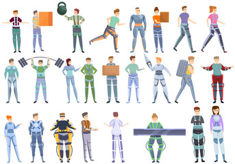 Fototapeta na wymiar Exoskeleton icons set. Cartoon set of exoskeleton vector icons for web design