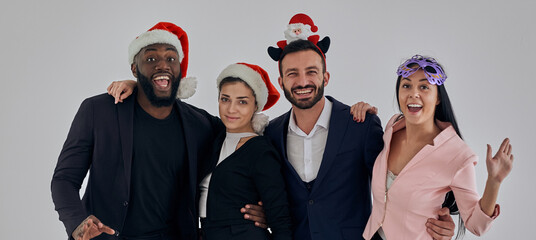 The happy business people celebrating christmas