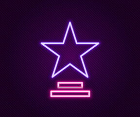 Glowing neon line Movie trophy icon isolated on black background. Academy award icon. Films and cinema symbol. Colorful outline concept. Vector
