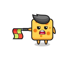 cheese character as line judge hold the flag straight horizontally
