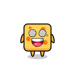 cute cheese character with hypnotized eyes