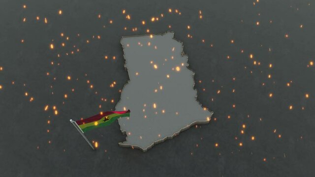 3D animation of the map of Ghana and flag