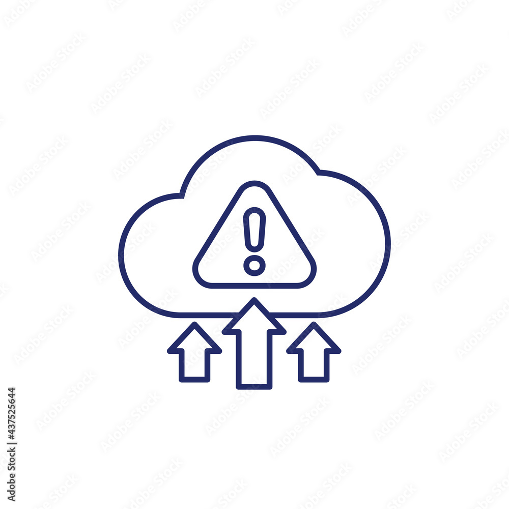 Poster warning, upload error line icon with a cloud