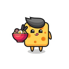 cute cheese character eating noodles