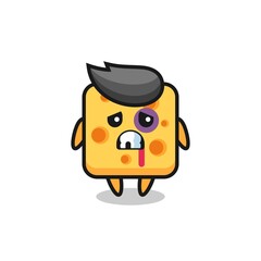 injured cheese character with a bruised face