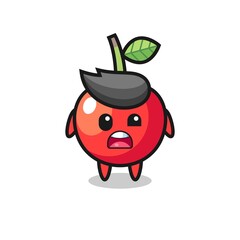 the shocked face of the cute cherry mascot