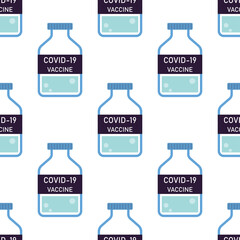 Bottles with dose of vaccine coronavirus. Seamless pattern on theme vaccination and immunization. Tubes with vaccine against covid-19.