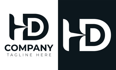 Initial letter hd logo vector design template. Creative modern trendy h and d typography and black colors.