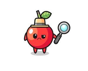 the mascot of cute cherry as a detective