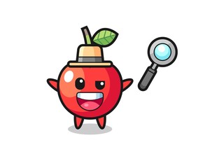 illustration of the cherry mascot as a detective who manages to solve a case