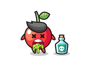 illustration of an cherry character vomiting due to poisoning