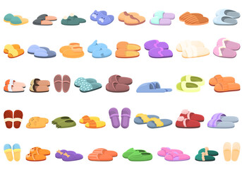 Home slippers icons set. Cartoon set of home slippers vector icons for web design