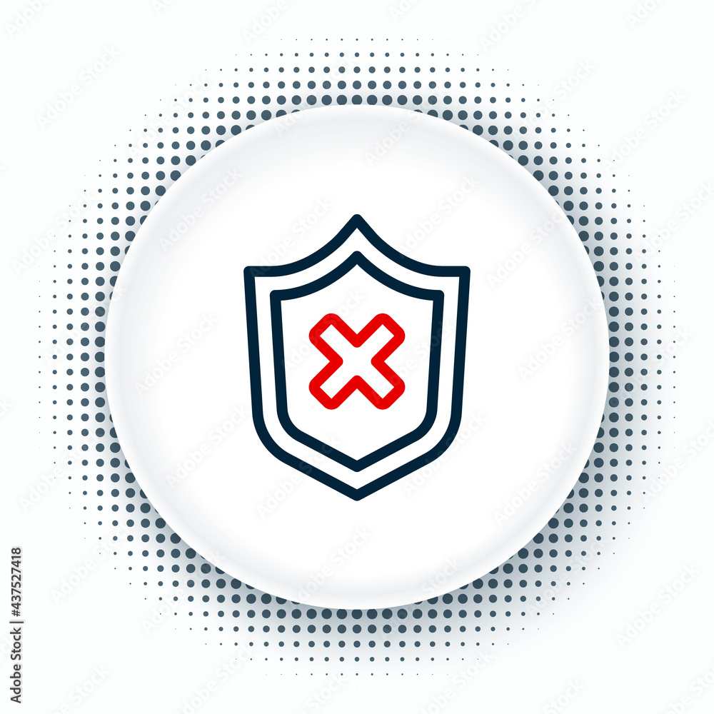Poster line shield with cross mark icon isolated on white background. shield and rejected. notice of refusa