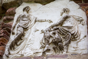 Russia Pushkin 15 November 2020 Ekaterininsky park, barillefs and sculptures